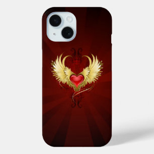 Red Heart with Golden Wings iPhone 15 Case