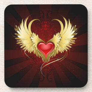 Red Heart with Golden Wings Coaster