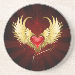 Red Heart with Golden Wings Coaster