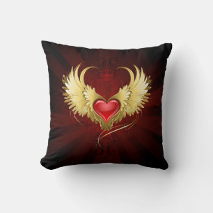Red Heart with Golden Wings Cushion