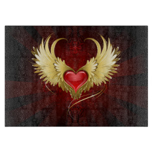Red Heart with Golden Wings Cutting Board