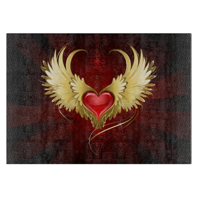 Red Heart with Golden Wings Cutting Board (Front)