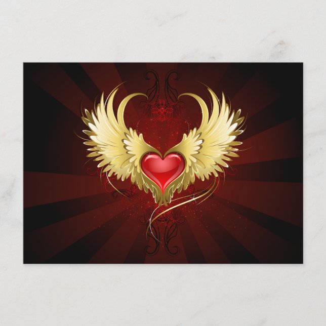 Red Heart with Golden Wings Enclosure Card (Front)
