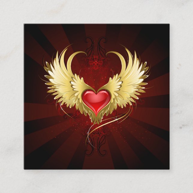 Red Heart with Golden Wings Enclosure Card (Front)