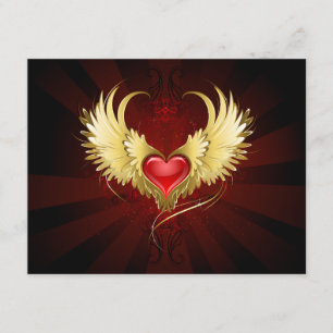 Red Heart with Golden Wings Enclosure Card