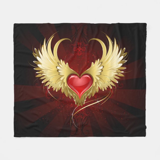 Red Heart with Golden Wings Fleece Blanket (Front (Horizontal))