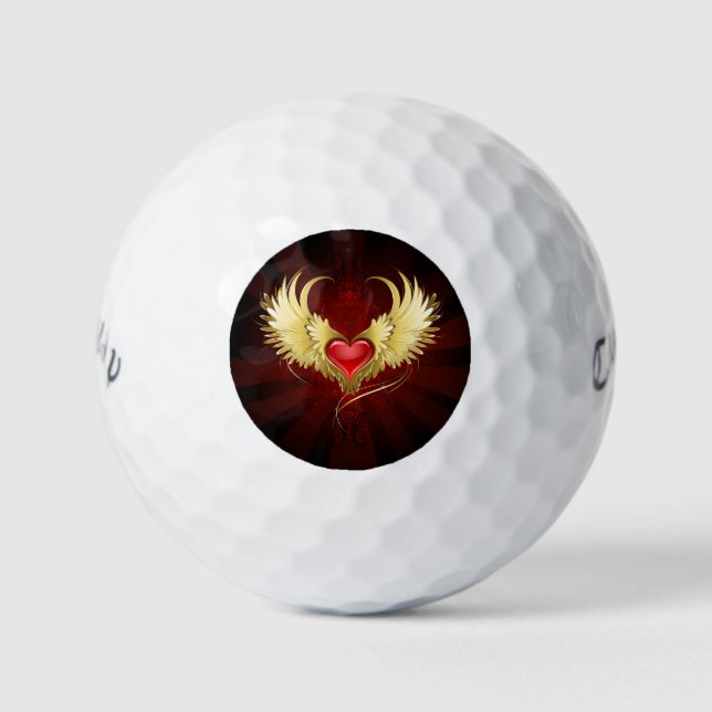 Red Heart with Golden Wings Golf Balls (Front)