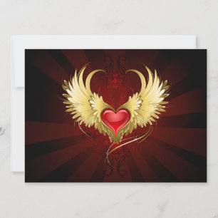 Red Heart with Golden Wings Holiday Card
