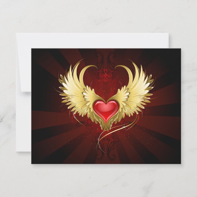 Red Heart with Golden Wings Invitation (Front)