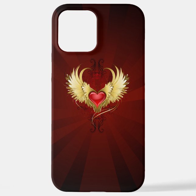 Red Heart with Golden Wings iPhone Case (Back)