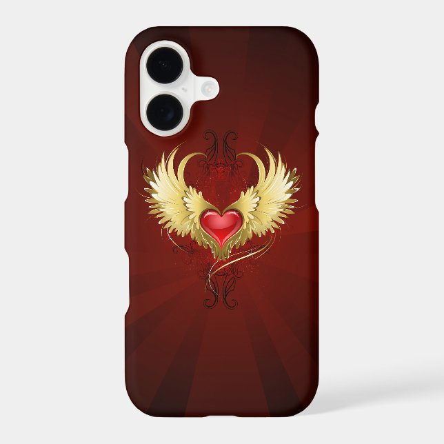 Red Heart with Golden Wings iPhone Case (Back)