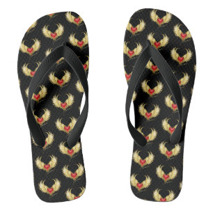 Red Heart with Golden Wings Jandals