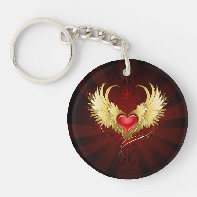 Red Heart with Golden Wings Key Ring (Front)