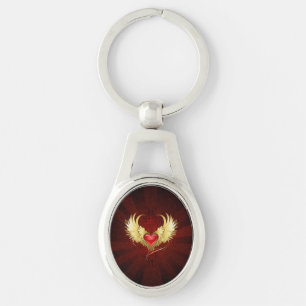 Red Heart with Golden Wings Key Ring