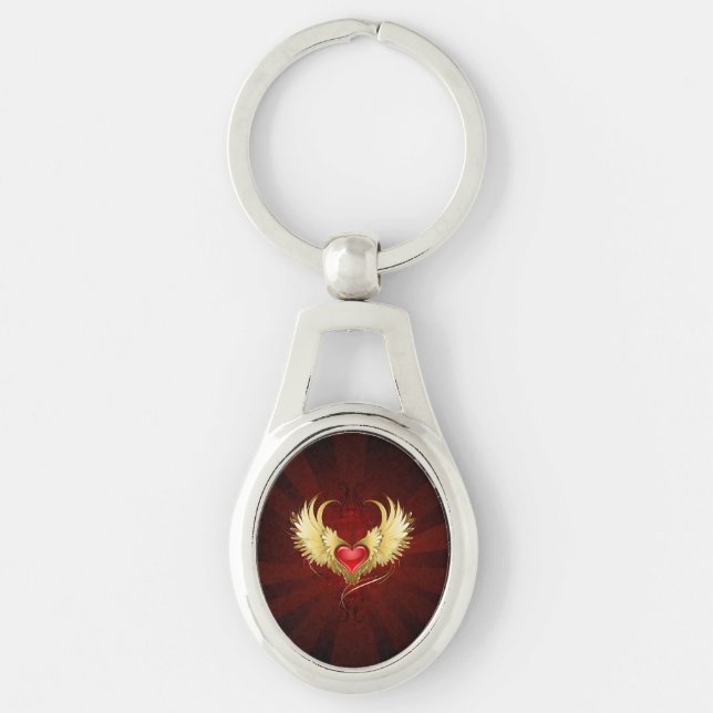Red Heart with Golden Wings Key Ring (Front)