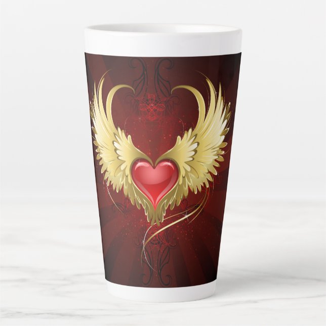 Red Heart with Golden Wings Latte Mug (Front)