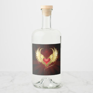 Red Heart with Golden Wings Liquor Bottle Label