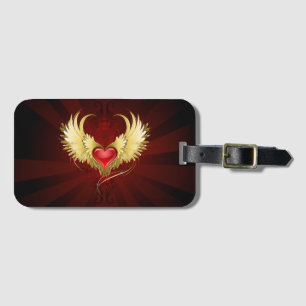 Red Heart with Golden Wings Luggage Tag