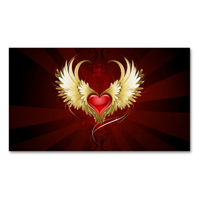 Red Heart with Golden Wings Magnetic Business Card (Front)
