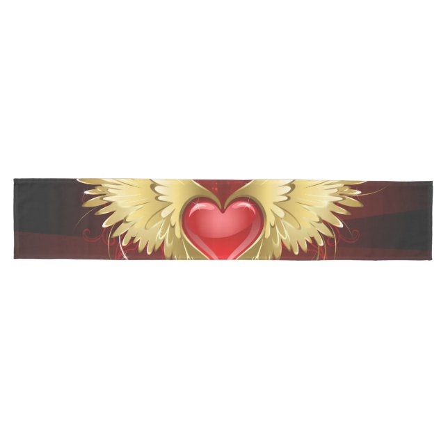 Red Heart with Golden Wings Medium Table Runner (Horizontal)