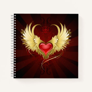 Red Heart with Golden Wings Notebook