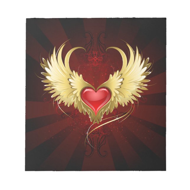 Red Heart with Golden Wings Notepad (Front)