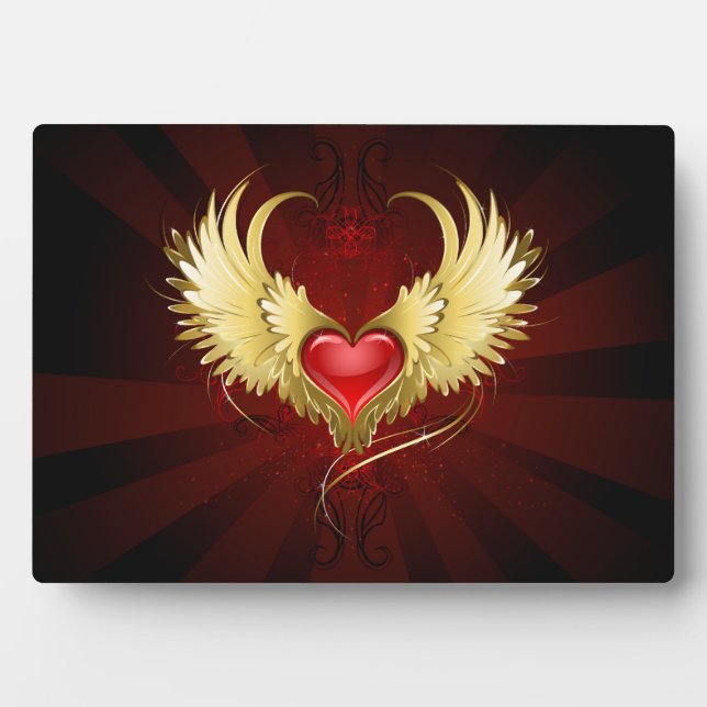 Red Heart with Golden Wings Plaque (Front)
