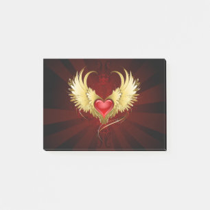 Red Heart with Golden Wings Post-it Notes