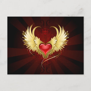 Red Heart with Golden Wings Postcard