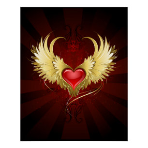 Red Heart with Golden Wings Poster
