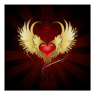 Red Heart with Golden Wings Poster