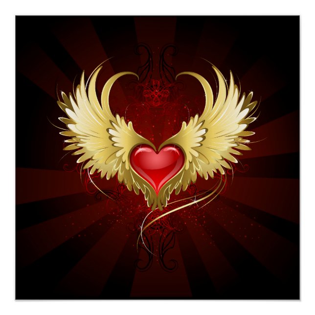 Red Heart with Golden Wings Poster (Front)