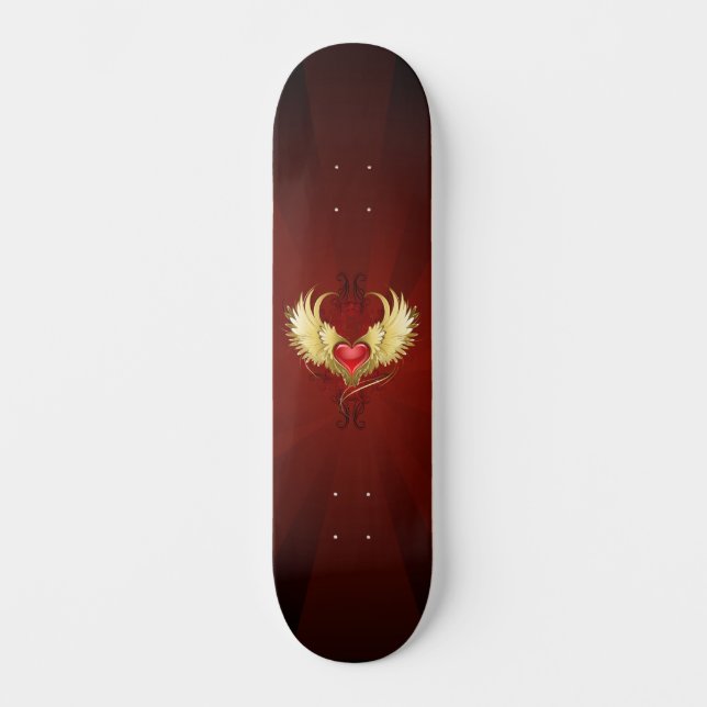 Red Heart with Golden Wings Skateboard (Front)