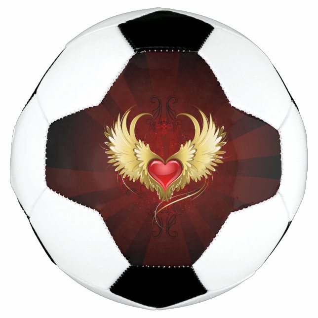 Red Heart with Golden Wings Soccer Ball (Front)
