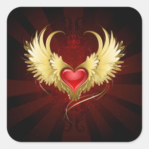 Red Heart with Golden Wings Square Sticker
