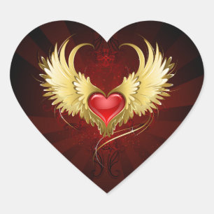 Red Heart with Golden Wings Sticker