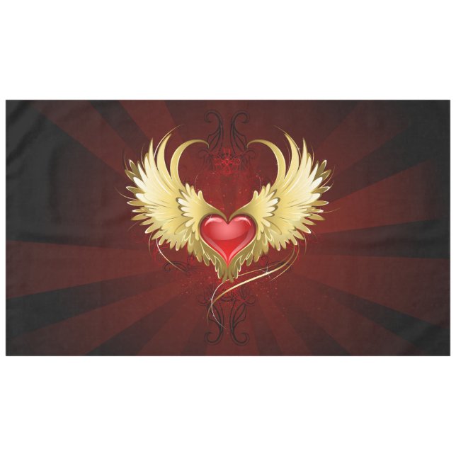 Red Heart with Golden Wings Tablecloth (Front (Horizontal))