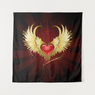 Red Heart with Golden Wings Tapestry