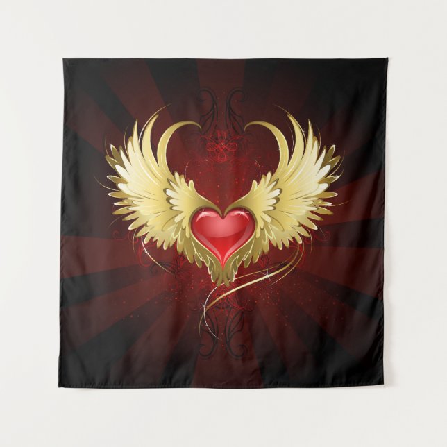 Red Heart with Golden Wings Tapestry (Front)