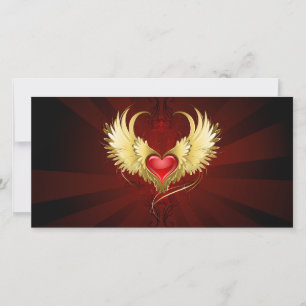 Red Heart with Golden Wings Thank You Card