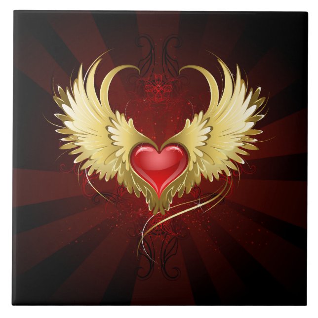 Red Heart with Golden Wings Tile (Front)