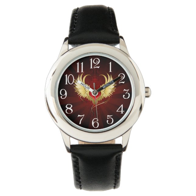 Red Heart with Golden Wings Watch (Front)