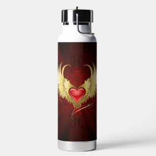 Red Heart with Golden Wings Water Bottle