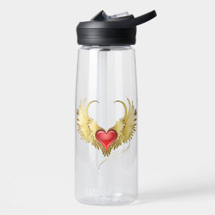 Red Heart with Golden Wings Water Bottle