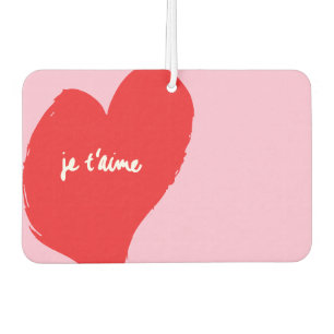 Red heart with je t’aime-text on pink background car air freshener