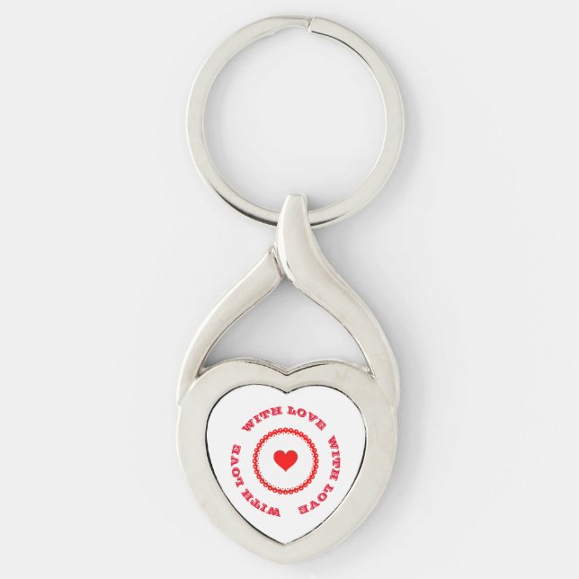 Red Heart With Love Custom Text  Key Ring (Front)