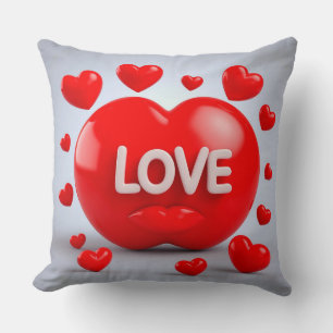 Red Heart With Love Text Cushion