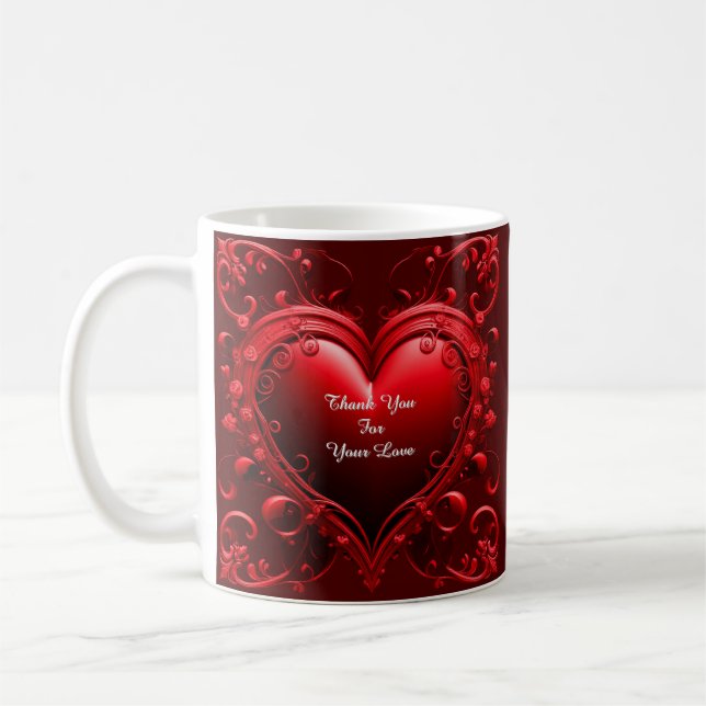 Red Heart With Ornate Floral Frame Coffee Mug (Left)