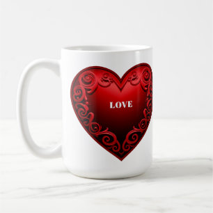 Red Heart With Ornate Swirl Border Coffee Mug