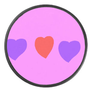 Red Heart with Purple Hearts on Pink Puck